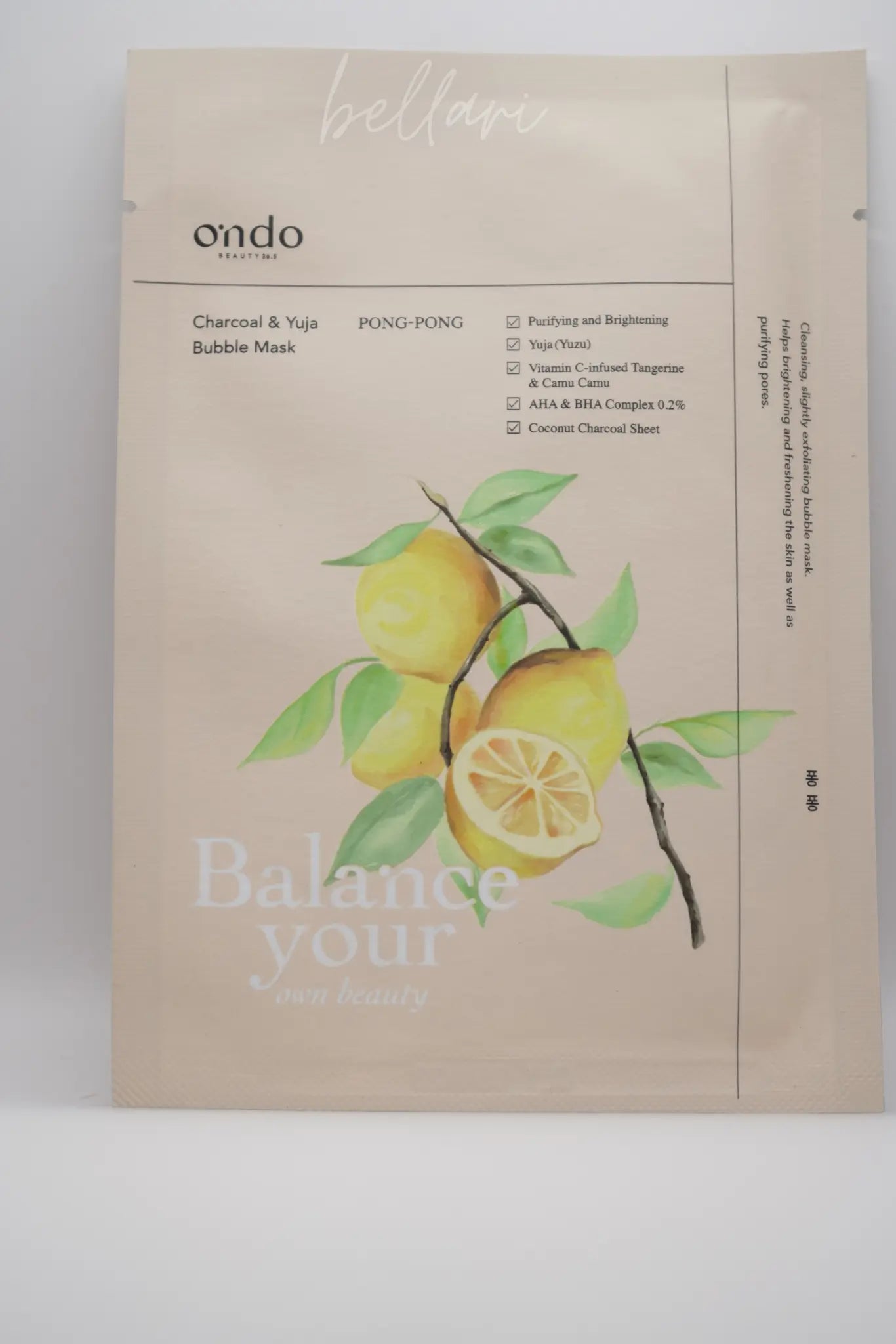 Ondo Charcoal & Yuja Bubble Mask 25g
